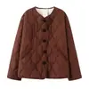 Venta al por mayor transfronteriza Ropa europea y americana Otoño e Invierno 2025 Nueva Moda Casual Versátil Rombo Suelta Chaqueta de Algodón para Mujer
