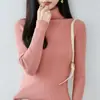 Estilo elegante y sofisticado: Suéter de punto 100% algodón puro, suéter de cuello alto para mujer, prenda base de manga larga para otoño e invierno, cálido y entallado