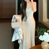 Estilo Laqian manto de cetim xale vestido de alça feminina novo estilo chinês usar um conjunto de terno de luxo leve de alta qualidade