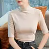 Camiseta Negra de Manga Corta con Cuello Medio Alto para Mujer 2026 Nueva Modal Acanalado Hombro Normal Corte Ajustado Manga Larga Capa Base Blanca