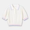 Roupa Feminina Transfronteiriça 2025 Primavera e Verão Estilo Doce Universitário Francês Tricô Listrado de Lã de Manga Curta Suéter Color-Block com Gola Polo