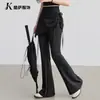 Calça de yoga falsa de duas peças para mulheres, cintura alta, controle de barriga, cordão, leggings de fitness, treino de Pilates, esportes, calça levemente flare, adequada para primavera e outono