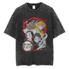 Camiseta Gráfica de Anime Harajuku para Hombre Estilo Callejero Retro Algodón Lavado Ácido Camiseta Oversize Manga Corta Holgada Top Camiseta Estilo Europeo y Americano