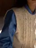 Colete Tricotado Camadas Gola Redonda Retrô Japonês Feminino Design Outono Inverno Suéter Pequeno Sem Mangas