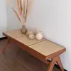 Banco Longo de Vime Madeira Maciça Nórdica Estilo Wabi-Sabi Banco para Trocar Sapatos Rattan de Camada Dupla Superfície de Rattan Banco Longo Individual Duplo Triplo