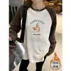 Camisa Base Lixada Raglan Estilo Americano Feminina Outono e Inverno Novo Design Retrô Senso de Nicho Camiseta de Manga Longa Top Solto Tendência