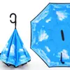 Paraguas con hebilla de anillo invertido, paraguas de doble capa a rayas, engrosado y ampliado, estilo casual de negocios, mango largo, paraguas automático, disponible impresión de logotipo