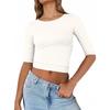Blusas Femininas de Primavera Transfronteiriças Sexy Slim Fit Curtas que Mostram o Umbigo Seda de Leite Roupa Externa Camisa de Manga Curta para Camadas