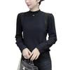 Suéter de Gola Alta Meia-Calça Redonda para Mulheres 2025 Outono Novo Design Macio e Ceroso Solto Mangas Longas Tricô Top Feminino