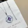 Cadena de Caja de Plata de Ley s999 Amethysta Natural Diamante Brillante Cielo Estrellado Brújula Collar Temperamento Elegante Cadena Misteriosa para Clavícula