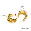 Brincos em formato de C com costura de contas de ouro e aço titânio estilo Hong Kong, brincos femininos de nicho, joias de orelha de aço inoxidável 18K de alta qualidade