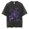 Harajuku Streetwear Camiseta Negra Lavada para Hombre Gráfico Anime P