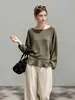Suéter de tricô liso de manga comprida estilo francês para mulheres, outono 2026 novo casual versátil solto afunilador blusa de puxar