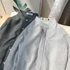 Camisa listrada bonita de manga comprida masculina estilo coreano moda frouxa camisa branca de verão roupas protetor solar estilo hong kong jaqueta estilo japonês