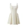 Vestido de tirantes con lunares blancos para mujer, verano, aspecto adelgazante en la cintura, falda asimétrica, petite, cuello cuadrado francés, falda de lunares