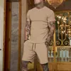 Nueva Moda de Verano para Hombres: Conjunto de dos piezas informal de moda, color liso, manga corta y shorts, estilo europeo y americano, corte holgado