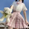 Uniforme jk falda otoño básico conjunto completo de falda a cuadros camisa manga corta corbata de lazo conjunto completo de estilo universitario japonés