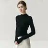 Suéter Yangzi 100% lã fiada fina lavável à máquina para mulheres, gola alta, justo, malha tricotada, segunda pele sem costura, malha slim-fit