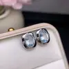 Brincos de Água-Marinha Naturais com Pedra Principal de Cristal Transparente 6*8mm, Montados em Prata 925, Última Galvanoplastia