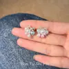 Pendientes Sencillos de Lazo Dopamina con Perlas Tachonadas de Diamantes para Mujer, Pendientes de Moda de Gama Alta, Accesorios para Orejas Elegantes Versátiles de Lujo Ligero
