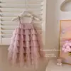 Novo Vestido de Verão 2026 para Meninas, Vestido Casual de Bolo para Férias na Praia de Verão, Vestido de Praia com Alça
