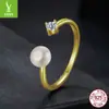 Anillo de Plata Rima Perla Natural de Agua Dulce Diamante Moissanita Simple Clásico Elegante Plata de Ley 925 Anillo Abierto Anillo