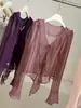 Blusa de Chiffon com Decote V Estilo Francês com Babados para Mulheres, Verão de Alta Qualidade, Rejuvenescedora, Fashion, Fina, Manga Sino