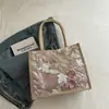 Bolsa de Mano Horizontal Estilo Nacional, Gran Capacidad, Bolso de Mano de Alta Gama para Mujer, Malla con Lentejuelas, Bordado Floral, Bolso de Lino para Mujer