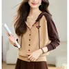 26 Cárdigan de Punto con Capucha para Mujer, Ropa Exterior Elegante con Bloques de Color para Primavera y Otoño, Chaqueta Suéter Suelta Casual a la Moda