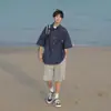 Camisa de Manga Corta Estilo Cityboy Japonés para Hombre Verano Tendencia Marca Holgada Casual Superior Chaqueta Blanca Fina