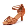 Sapatos de Dança Latina para Mulheres, Solado Macio Adulto, Salto Médio Alto, Prática de Dança Padrão Nacional para Meninas, Dança Country Cetim Fabricante Atacado