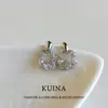 Brincos Geométricos Full Diamond de Luxo Leve Estilo Francês, Brincos Elegantes com um Toque Moderno de Alto Padrão, Joias de Orelha Exquisitas Estilo Coreano Atacado