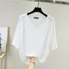 Camiseta Suelta para Mujer, Nuevo Estilo de Verano, Mangas Murciélago Casuales, Cuello en V, Mangas de Tres Cuartos, Top de Talla Grande, Casual y Versátil