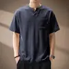 Camiseta de linho com gola mandarim e decote V de manga curta estilo chinês para homens, nova marca de moda para o verão, camisa Polo masculina de meia-manga