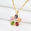 Colar Cruzado de Zircônia Colorida Flor de Cinco Pétalas Conjunto de Joias Luxo Leve Simples Nicho Versátil Brincos Color-sensíveis de Alta Qualidade