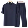 Conjunto de camisa de manga corta y pantalones de verano para hombres de mediana edad y mayores, atuendo casual para abuelos, conjunto ligero de dos piezas