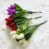 9 Cabezas de Flores de Tulipán Artificiales Exportación Ramo de Planta Verde Decoración de Escena para Fotografía en Casa Alta Simulación