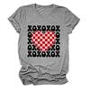 Europa e Estados Unidos novo xoxoxo xadrez amor estampa personalidade gola redonda manga curta eBay novo fluxo feminino casual camiseta