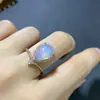 Anillo de Ópalo Blanco Natural para Mujer Moda Partícula Grande Estilo Gota de Agua 9x13mm Estilo Corona Abierta Forma Hermosa