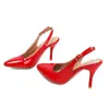 Sandálias fechadas de verão para mulheres, couro envernizado liso, sapatos femininos de tamanho grande, sandálias europeias e americanas de bico fino com salto ultra alto, sapatos de salto agulha