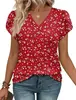 Nueva camiseta casual holgada de manga tres cuartos con cuello en V y estampado, estilo europeo y americano, Amazon Temu AliExpress