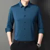 Camisa de Manga Larga para Hombre Nueva de Otoño 2022 Sin Marcas Ajustada Moda Tendencia Color Sólido Camisa Elástica para Hombre Sin Marcas
