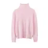 Suéter de Punto de Manga Larga con Cuello Alto de Forro Polar de Peso Pesado, Suavemente Suave de Seda y Cachemira para Mujer, Jersey de Color Sólido para Otoño e Invierno