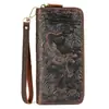 1179 Bolso de Cuero para Hombre, Cartera de Mano de Piel de Vaca para Hombre, Billetera de Piel Genuina Repujada, Portatarjetas Largo de Mano, Grande