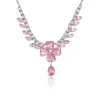Set Transfronterizo de Joyería de Zirconia Microincrustada Europea y Americana, Flor Rosa Gota de Agua Todo Diamante Cadena para Clavícula de Uso Diario para Mujeres