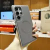 Funda de teléfono magnética de cuero electrochapado para Samsung S25Ultra, funda protectora anticaídas con marco de cuero para S24Ultra