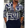 Camisas Nuevas para Hombre de Venta Caliente de Exportación Europea y Americana Transfronteriza, Tops de Manga Larga con Cuello de Moda Estampado Digital 3D Fresco