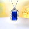 Industria Pesada Lujo Alta Calidad Cuadrado Largo Colgante de Corindón Rojo Incrustado con Diamante de Alto Carbono Anillo de Cristal Azul Puntiagudo Pendientes Traje de Caibao Mujer
