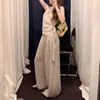 Moda de Verano 2026 Versátil Casual Estilo Coreano Suave Conjunto de Dos Piezas con Top sin Mangas de Cuello en V con Cinta y Pantalones de Pierna Ancha de Cintura Alta
