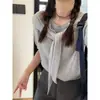 Conjunto de Suéter de Manga Curta com Gola Redonda e Xale Estilo Coreano para o Início da Primavera com um Design que Parece Reduzir a Idade para Mulheres
